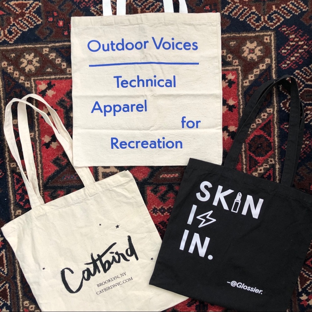 Glossier, Catbird NYC, Outdoor Voices totes.